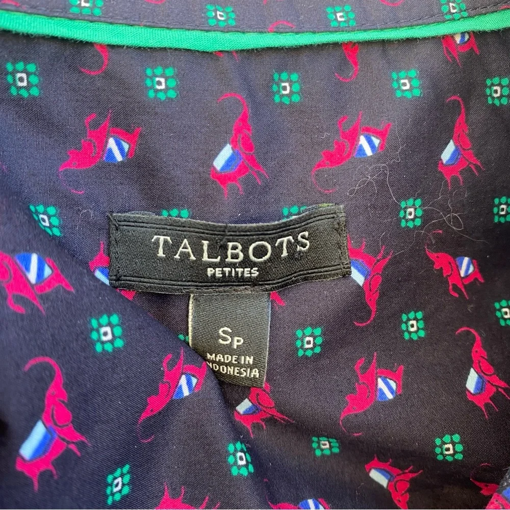 TALBOTS Long Sleeved Cotton Elephant Pattern Button Down Shirt - Picture 2 of 9